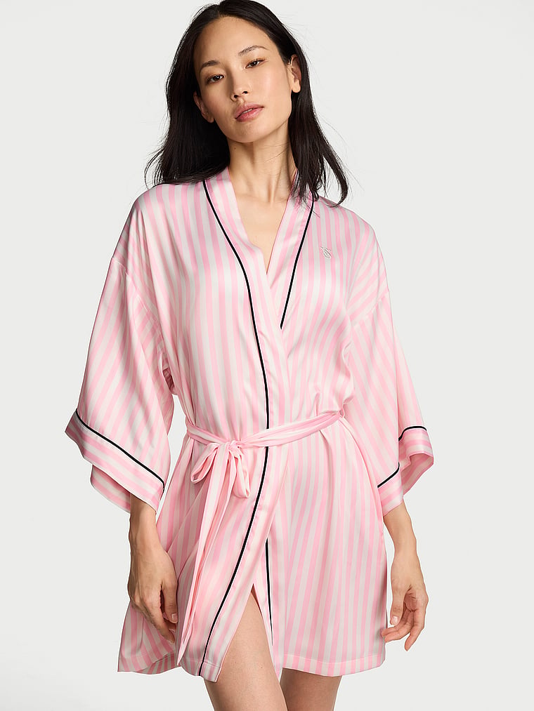 Signature Satin Short Piped Robe