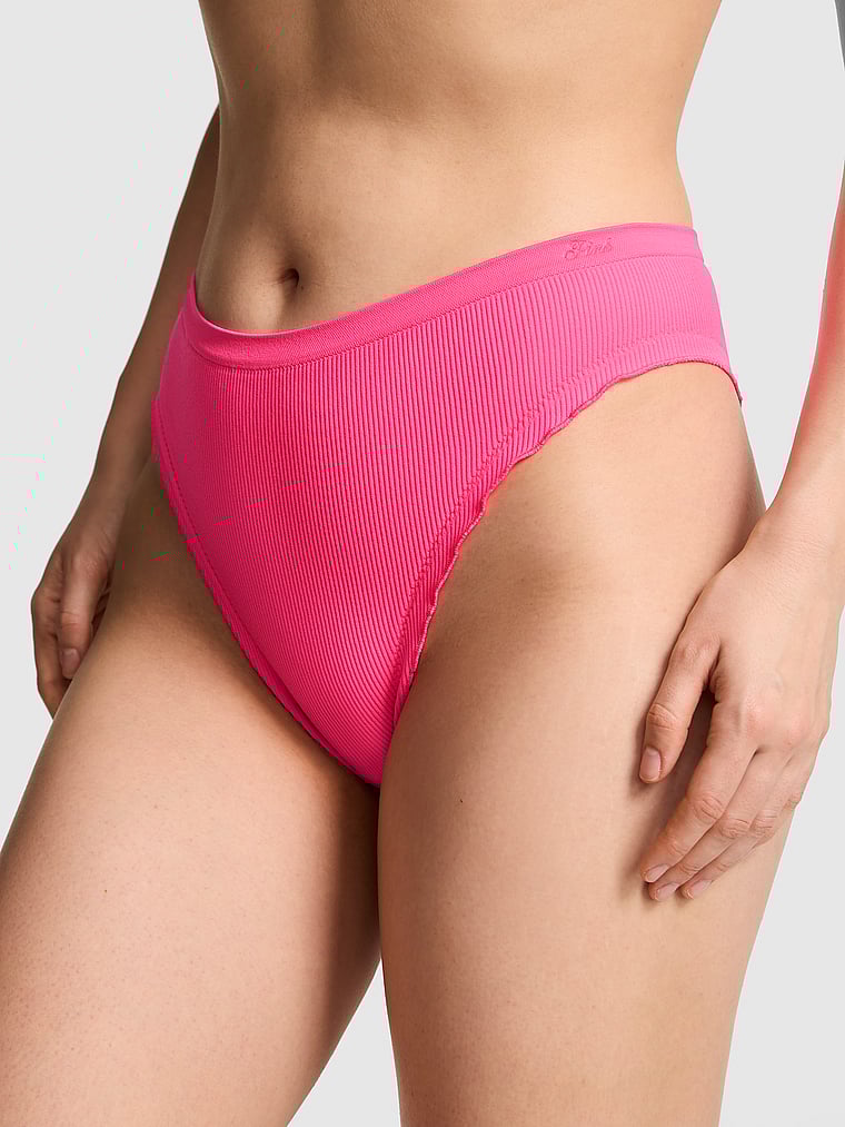 PINK Seamless Brazilian Panty, Fall for Me Pink, onModelFront, 1 of 2