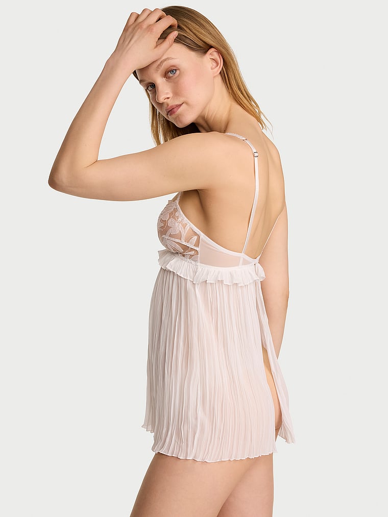 Frou Embroidery Pleated Babydoll Set