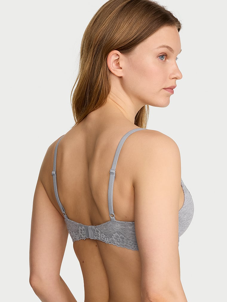 Victoria's Secret, The T-shirt Perfect Shape Smooth Push-Up Bra, Medium Heather Grey, onModelBack, 2 of 3 Lotta is 5'10" or 178cm and wears 34B or Small