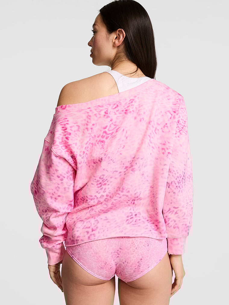 PINK Campus Fleece™ Rib Off-The-Shoulder Sweatshirt, Pink Leopard, onModelBack, 2 of 4