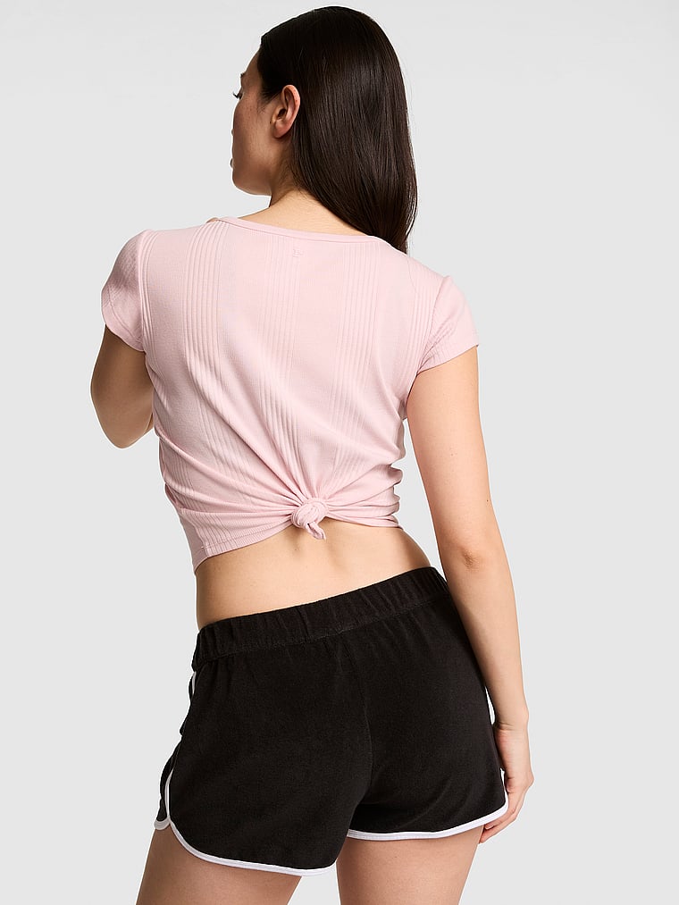 PINK SWIM Terry Cover-Up Shorts, Black, onModelBack, 2 of 3