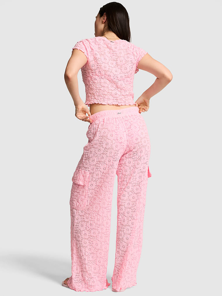 PINK SWIM Floral Crochet Cover-Up Pants, Boardwalk Pink, onModelBack, 2 of 3