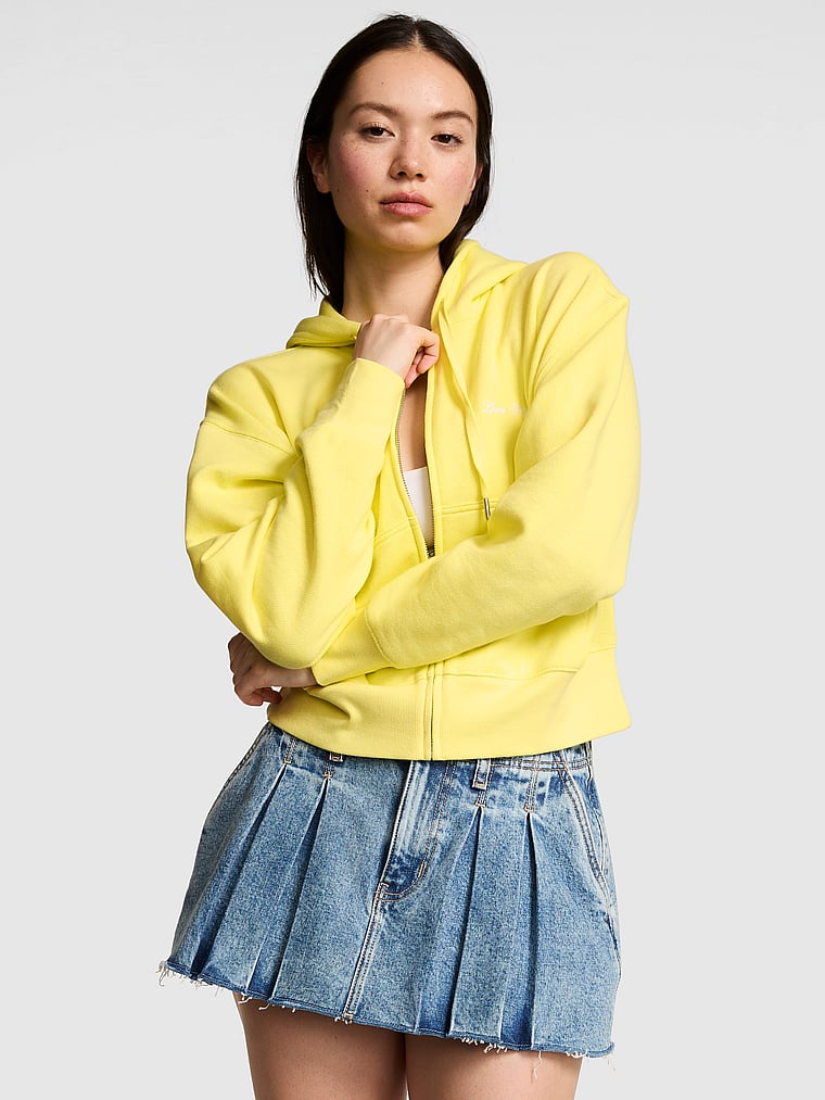 PINK Campus Fleece™ Shrunken Full-Zip Hoodie, Pineapple Ice, onModelFront, 1 of 4