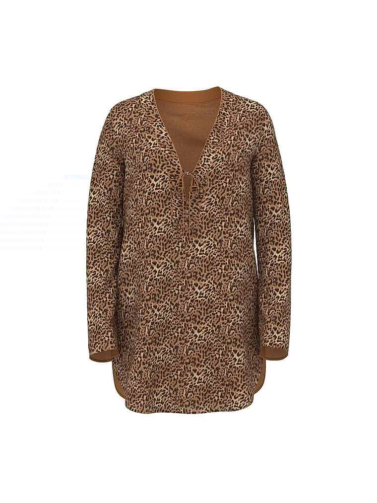 Victoria's Secret, Victoria's Secret Swim Beachwear Sheer Crinkle Tunic Dress, Leopard, offModelFront, 3 of 3