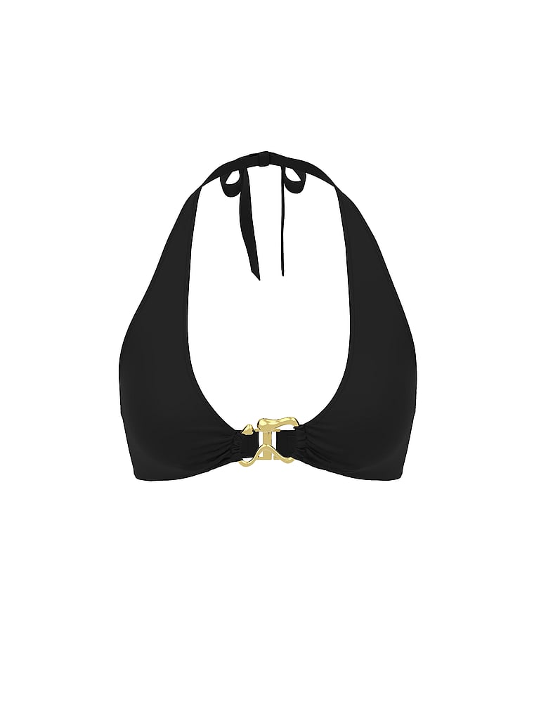 Victoria's Secret, Victoria's Secret Swim Organic Shape Rings Halter Bikini Top, Pure Black, offModelFront, 3 of 3