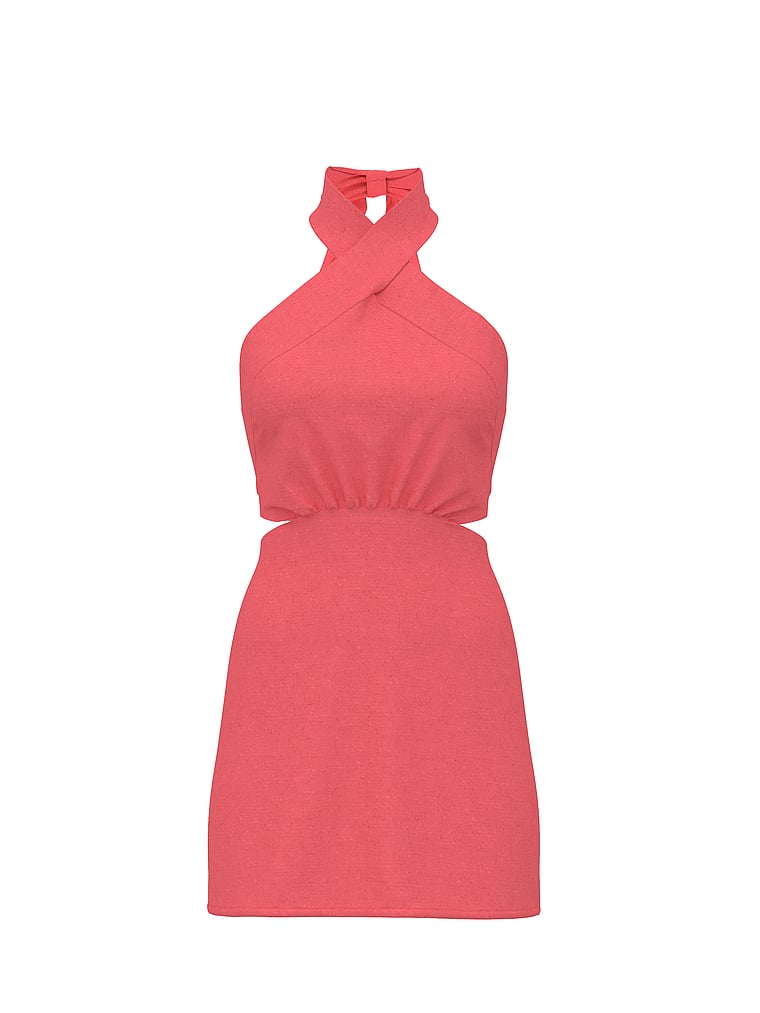 Victoria's Secret, Victoria's Secret Swim Beachwear Linen Halter Tie-Back Mini Dress, Poppy, offModelFront, 3 of 3