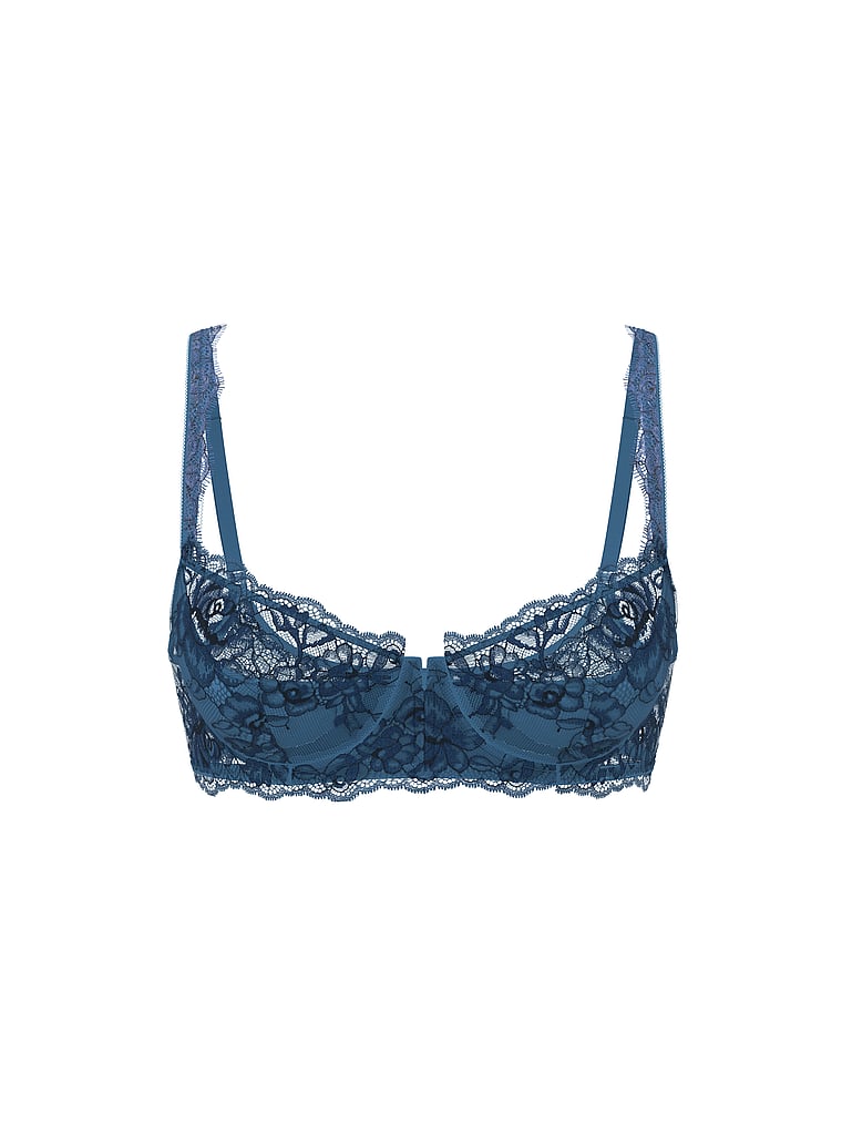 Victoria's Secret, Very Sexy Showgirl Embroidery Uplift Balconette Bra, Denim Blue, offModelFront, 4 of 4