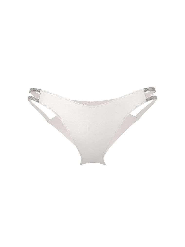 Victoria's Secret, Very Sexy Scattered Shine Strap Brazilian Panty, Coconut White, offModelFront, 3 of 5
