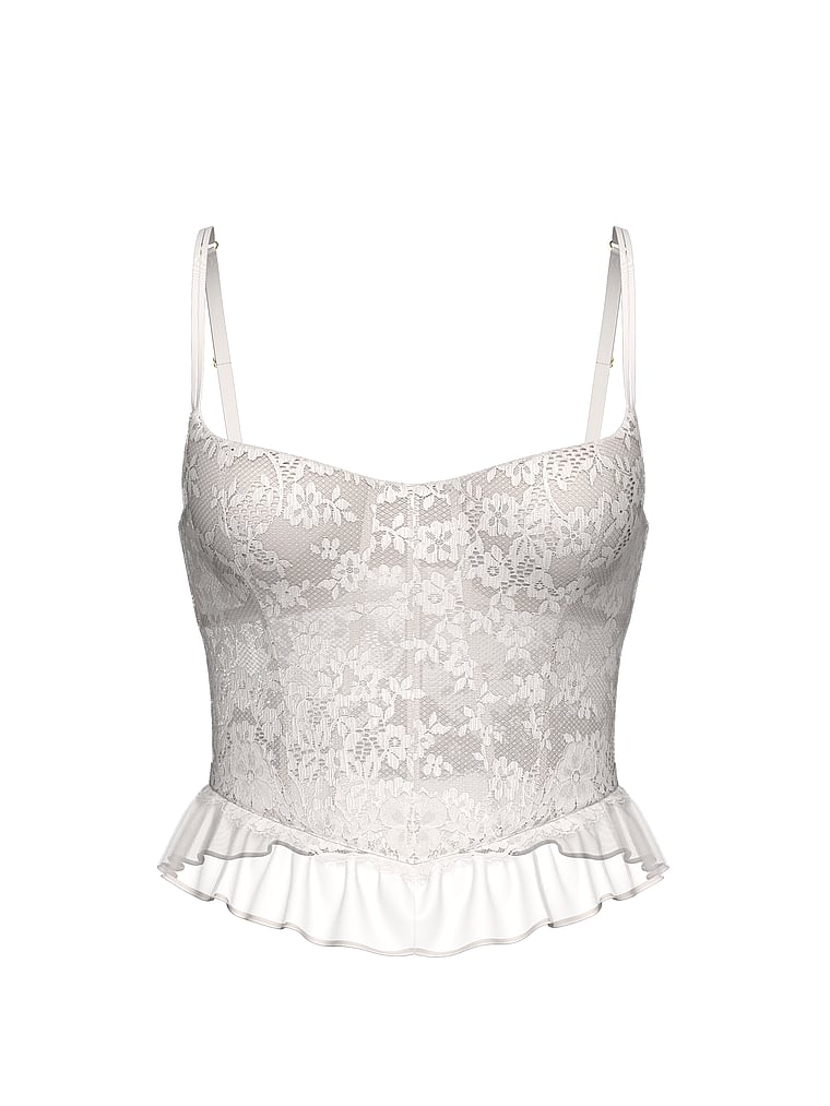 Victoria's Secret, Dream Angels Dare to Dream Lace Ruffle Bra Top, Coconut White, offModelFront, 4 of 4