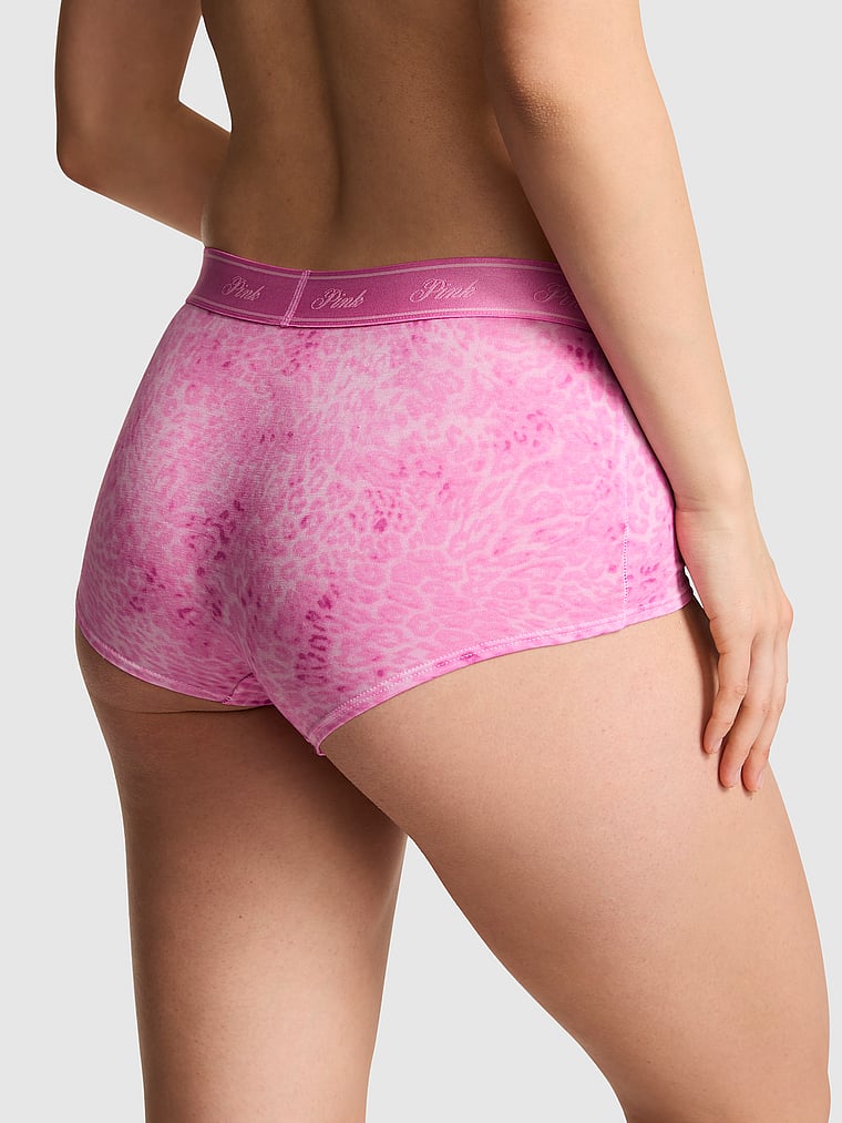 PINK Logo Cotton Boyshort Panty, Coconut Pink Leo Print, onModelBack, 2 of 3