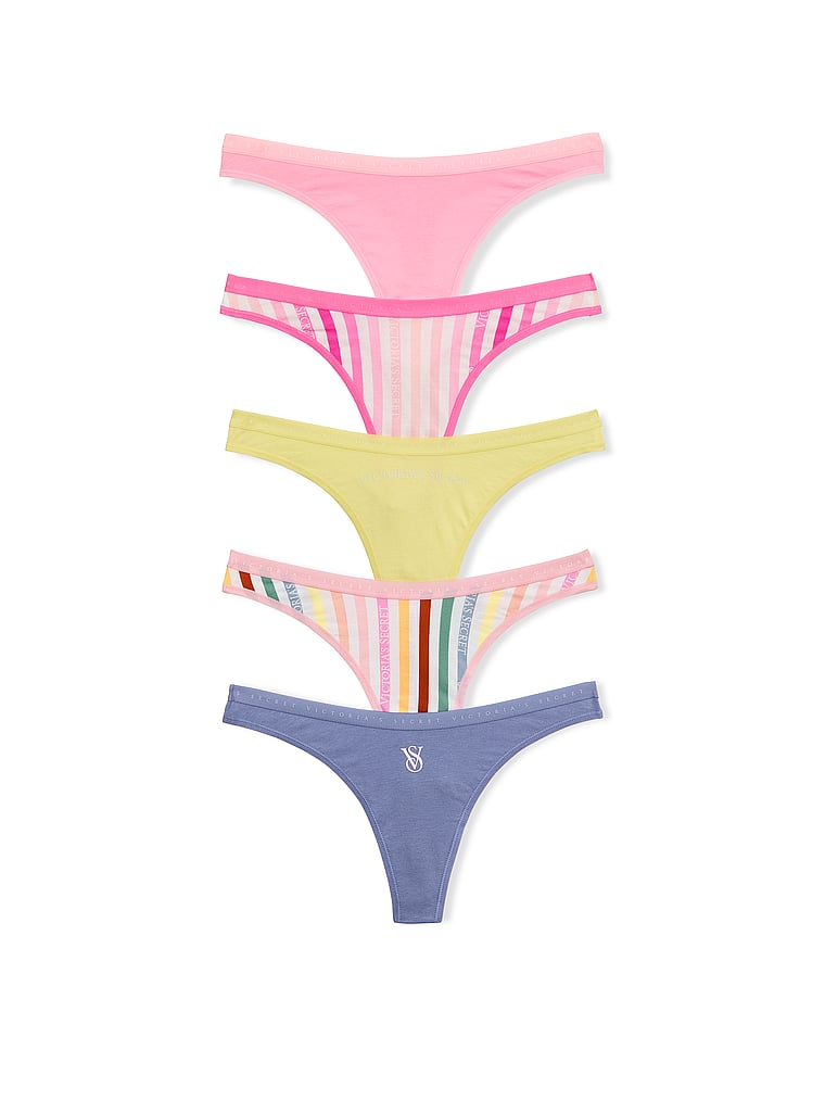 Victoria's Secret, Victoria's Secret 5-Pack Stretch Cotton High-Leg Scoop Thong Panties, Multi, offModelFront, 1 of 1