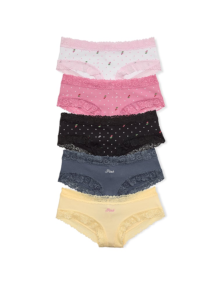 PINK 5-Pack PINK Wink™ Lace-Trim Cheeky Panties, Cherry Heritage Pack, offModelFront, 1 of 1