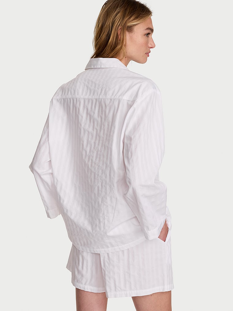 Victoria's Secret, Victoria's Secret Heritage Cotton Long-Sleeve Short Pajama Set, VS White, onModelBack, 2 of 4