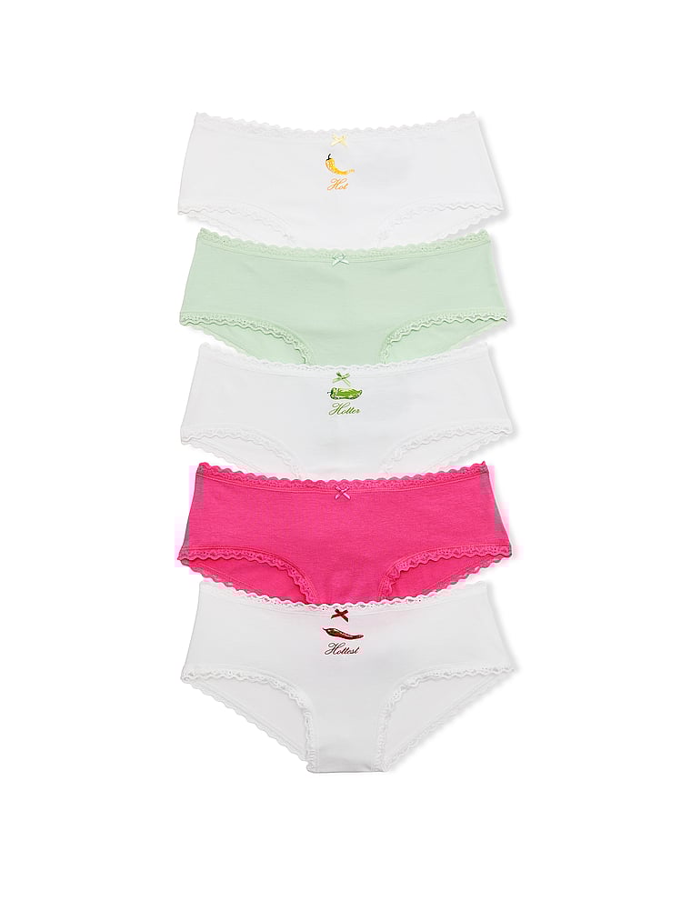 Victoria's Secret, Victoria's Secret 5-Pack Cotton Lace-Trim Cheeky Panties, Multi, offModelFront, 1 of 1