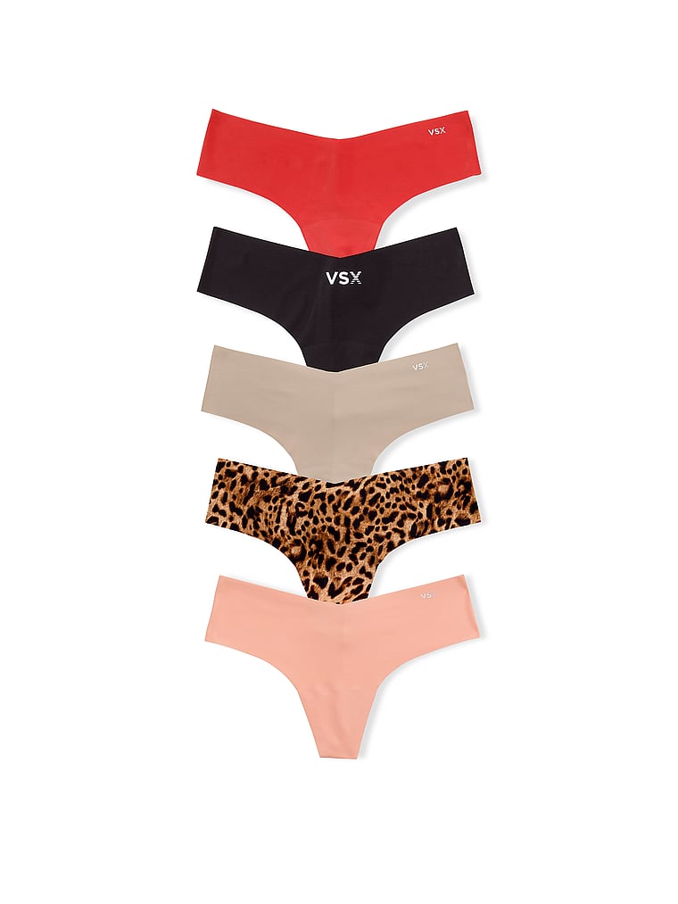 Victoria's Secret, Victoria's Secret 5-Pack Shine No-Show Thong Panties, Multi, offModelFront, 1 of 1