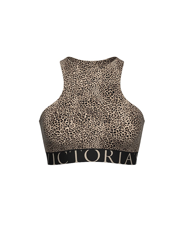 Victoria's Secret, The T-shirt Cotton Exploded Logo Unlined High-Neck Bralette, Leopard, offModelFront, 2 of 4