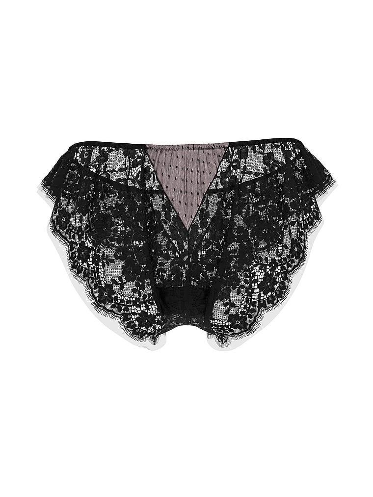 Victoria's Secret, Dream Angels Heritage Dot Mesh Lace-Trim Flutter Brazilian Panty, Angel Pink, offModelFront, 4 of 4