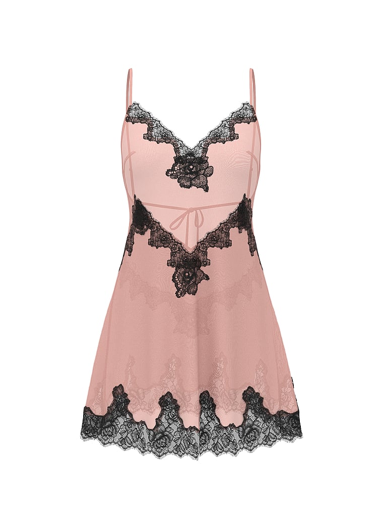 Chiffon Rose Lace-Trim Mini Slip Dress