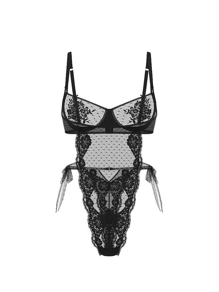 Wicked Unlined Dot Mesh & Lace Teddy