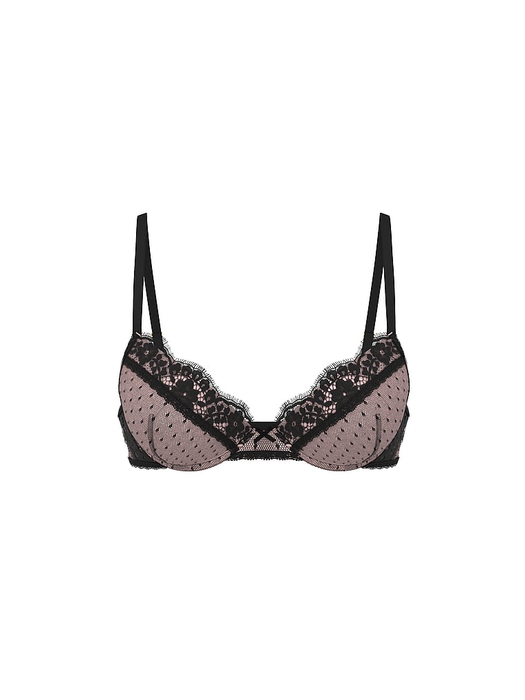 Victoria's Secret, Dream Angels Heritage Dot Mesh Lace-Trim Push-Up Bra, Angel Pink, offModelFront, 3 of 3