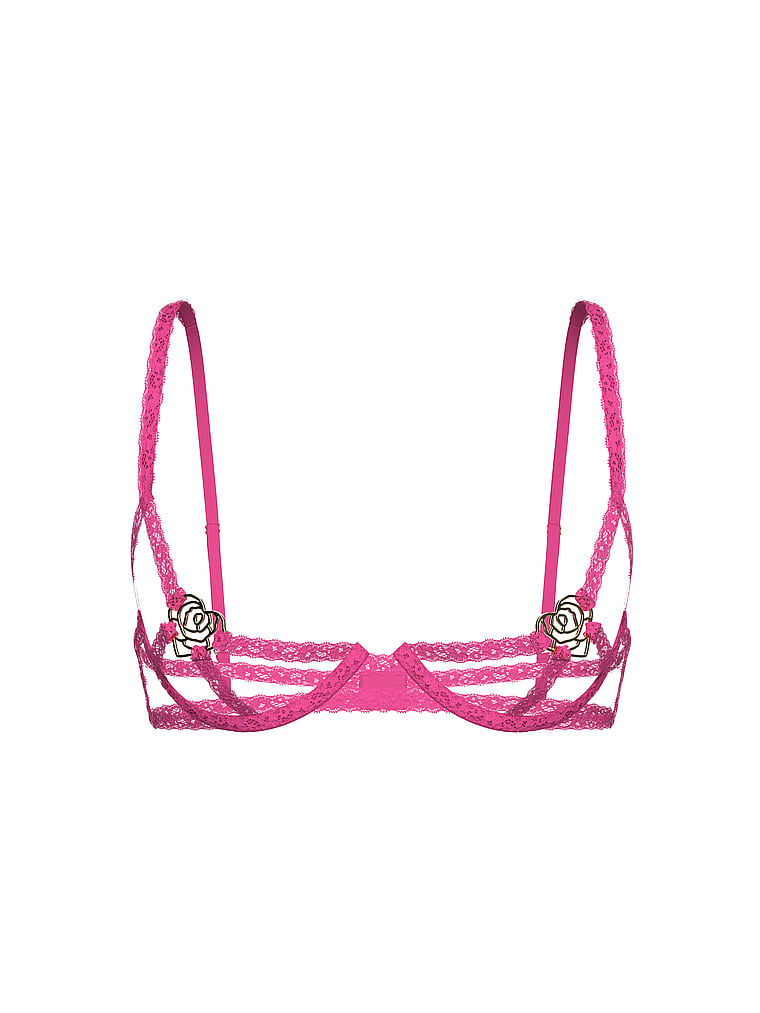 Victoria's Secret, Very Sexy Rose Hardware Lace Strappy Peekaboo Demi Bra, Enchanted Pink, offModelFront, 3 of 3