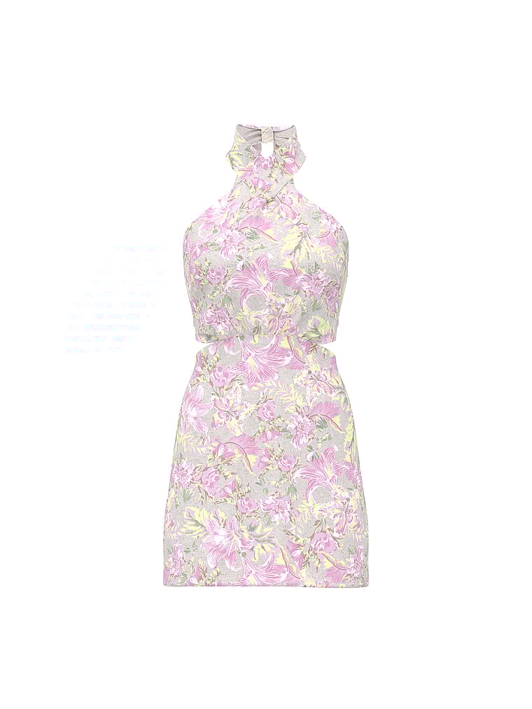 Beachwear Linen Halter Tie-Back Mini Dress