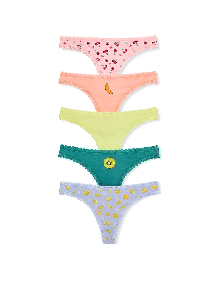Victoria's Secret, Victoria's Secret 7-Pack Days of the Week Lace-Trim Thong Panties, Multi, offModelFront, 1 of 1
