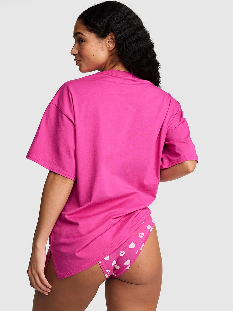 PINK Cotton Side-Slit Tee & Panty Set, onModelBack, 2 of 3