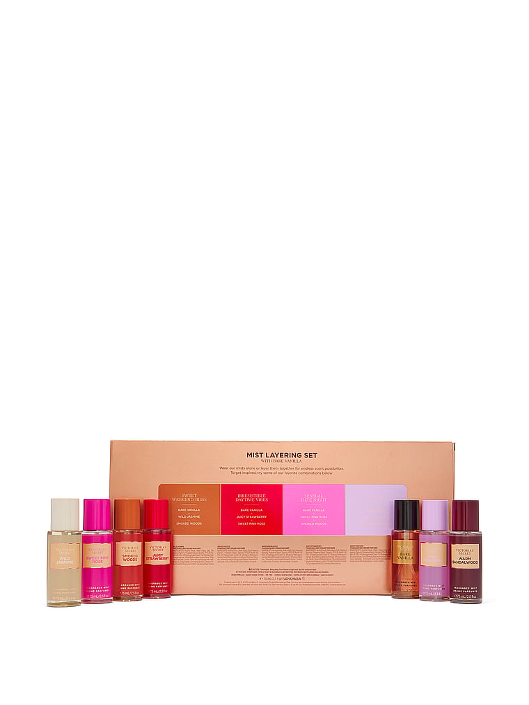 Victoria's Secret, Body Fragrance 7-Piece Fragrance Mist Layering Gift Set with Bare Vanilla, Bare Vanilla, onModelBack, 2 of 4