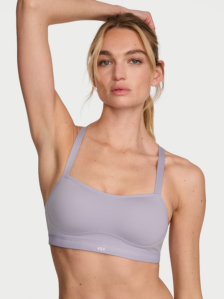 Victoria's Secret, VSX VSX Angel™ Elevate Rib Sports Bra, Pearl Stone, onModelFront, 1 of 5