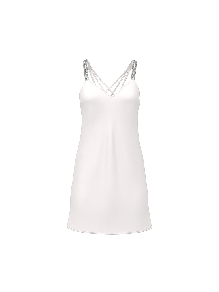 Victoria's Secret, Very Sexy Gradient Shine Strap Satin Slip Dress, Coconut White, offModelFront, 3 of 4