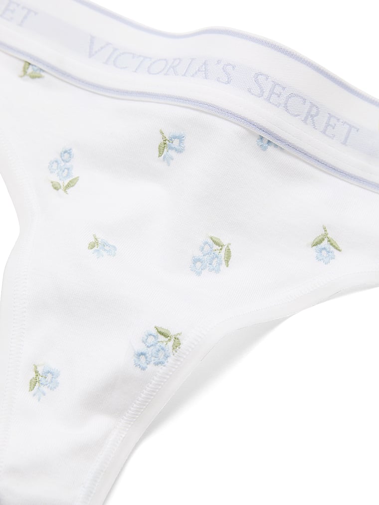 Victoria's Secret, Cotton Logo Cotton Thong Panty, White Floral Embroidery , detail, 4 of 4