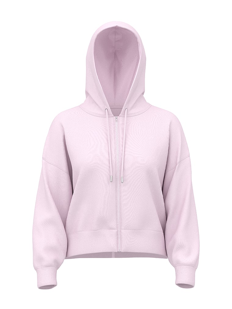 Soft Modal Bubble-Sleeve Full-Zip Cropped Hoodie