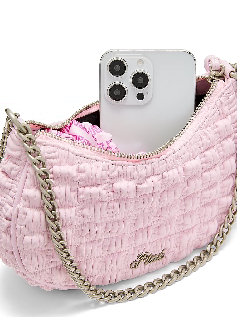 PINK Crescent Ruched Shoulder Bag, Pink Tulip, offModelBack, 4 of 4