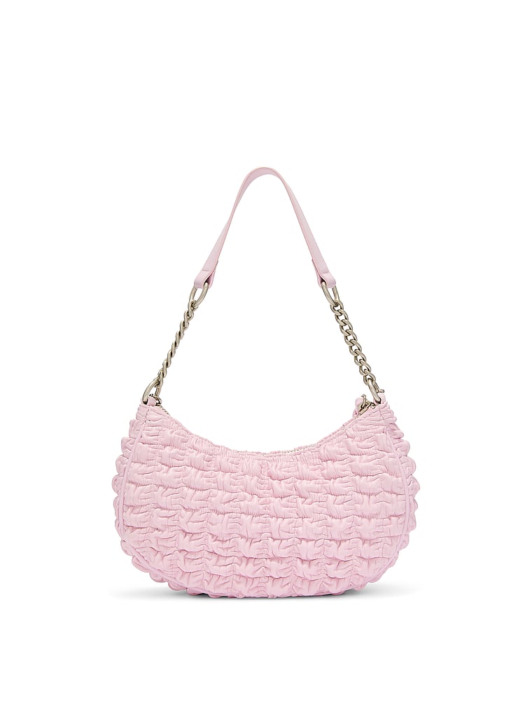 PINK Crescent Ruched Shoulder Bag, Pink Tulip, onModelBack, 3 of 4