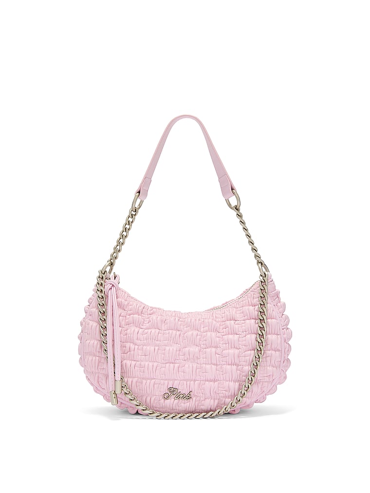 PINK Crescent Ruched Shoulder Bag, Pink Tulip, onModelFront, 2 of 4