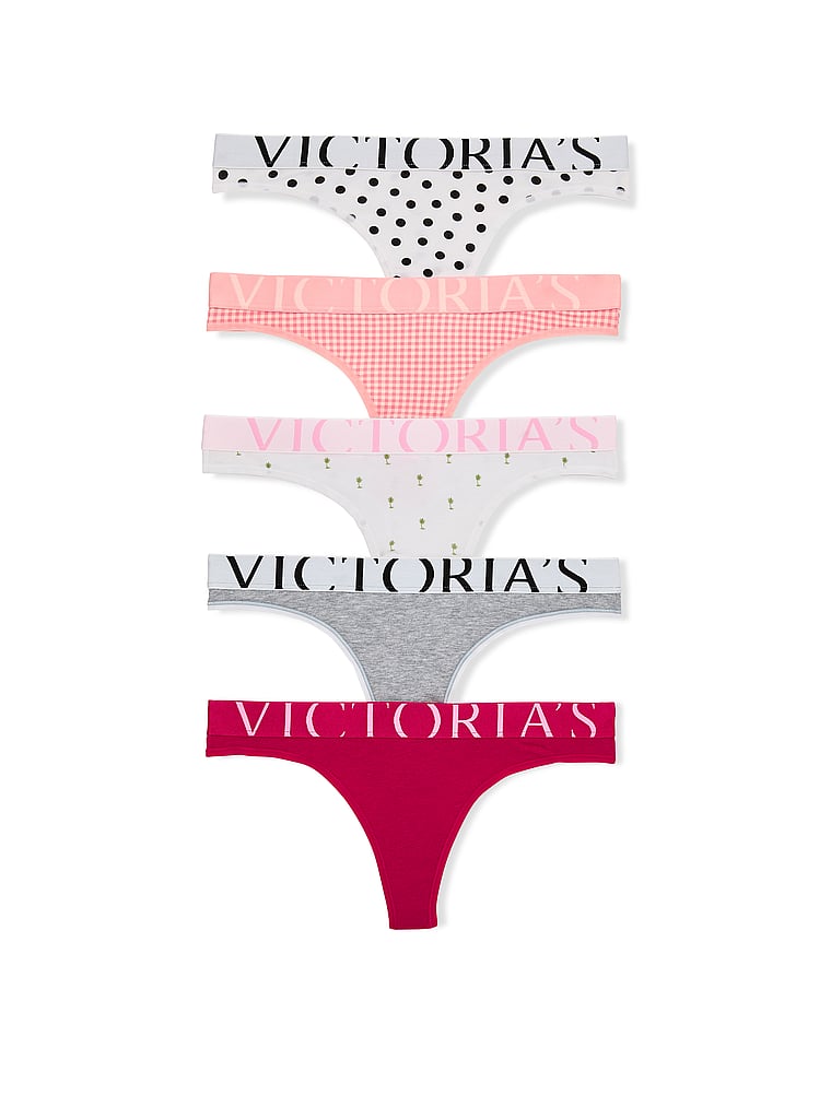 Victoria's Secret, Victoria's Secret 5-Pack Sheer Heritage Shimmer Thong Panties, Multi, offModelFront, 1 of 1