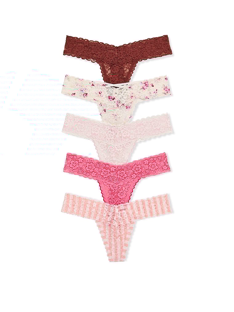 Victoria's Secret, Victoria's Secret 5-Pack Lacie Thong Panties, Multi, offModelFront, 1 of 1