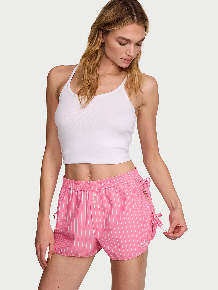 Victoria's Secret, Victoria's Secret Mix & Match Sleep Heritage Cotton Pajama Shorts, Bombshell Pink Stripes, onModelFront, 2 of 5
