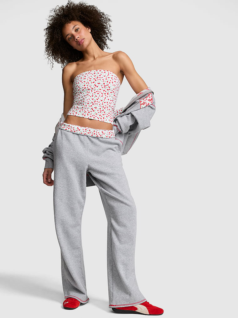 PINK by Frankies Bikinis Berry Fleece Sweatpants, Medium Heather Grey, onModelFront, 1 of 4 Drew is 5'9" and wears Small
