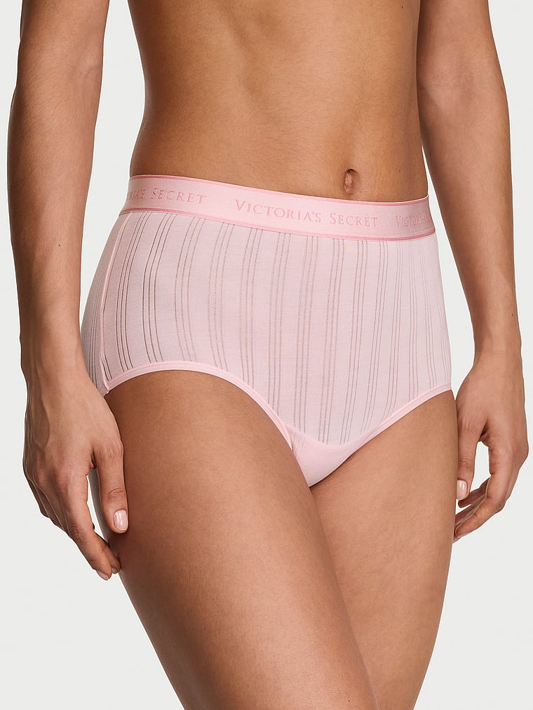 Victoria's Secret, Cotton Logo Cotton Shine Patch Velvet Modern Brief Panty, Angel Pink, onModelFront, 1 of 3 Nikita is 5'10" and wears Small
