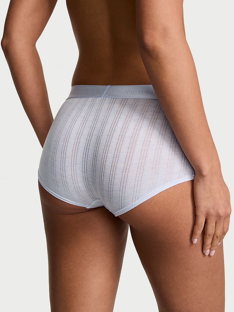 Victoria's Secret, Cotton Logo Cotton Boyshort Panty, Heather Air Blue, onModelBack, 2 of 3 Nisaa is 5'9" and wears Small