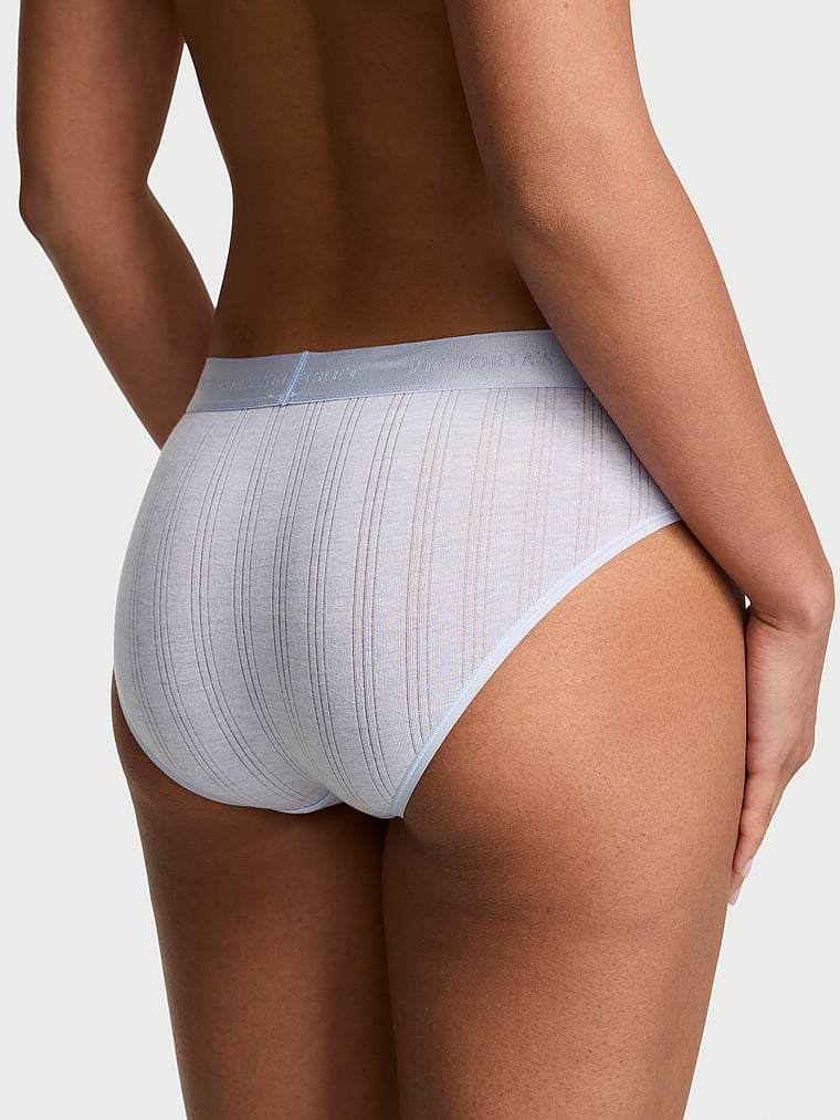 Victoria's Secret, Cotton Logo Cotton Shine Patch Hiphugger Panty, Heather Air Blue, onModelBack, 2 of 3 Nisaa is 5'9" and wears Small