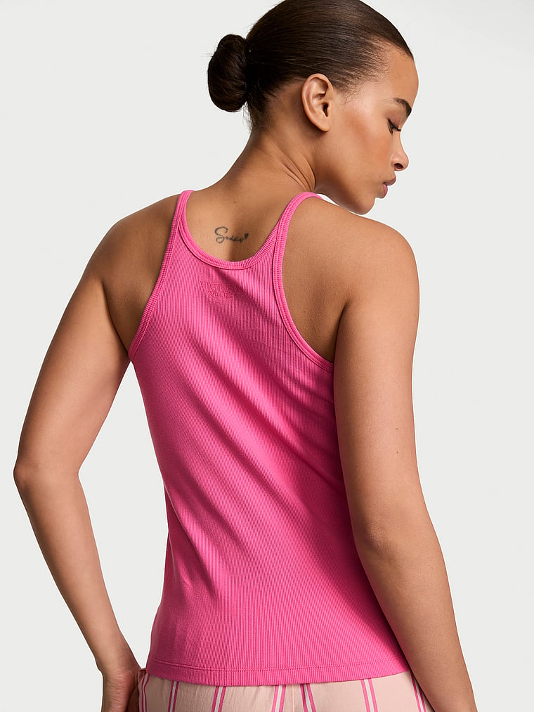 Victoria's Secret, Victoria's Secret Mix & Match Sleep Perfect Ribbed Tank Top, Pink Radiance, onModelBack, 2 of 4