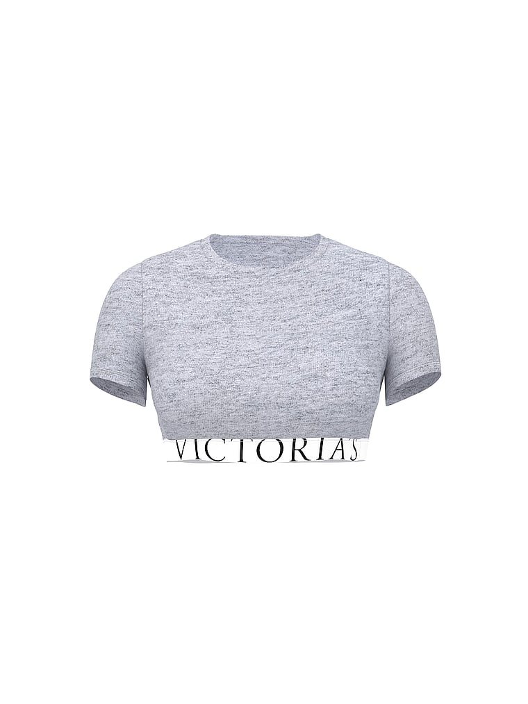 Victoria's Secret, The T-shirt Cotton Short-Sleeve Bralette Crop Top, Medium Heather Grey, offModelFront, 3 of 3