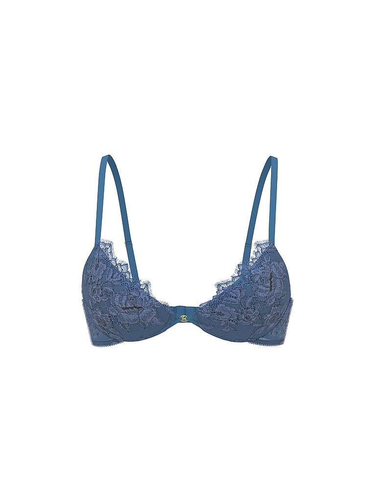 Victoria's Secret, Very Sexy Denim Rose Lace Push-Up Bra, Denim Blue, offModelFront, 2 of 5