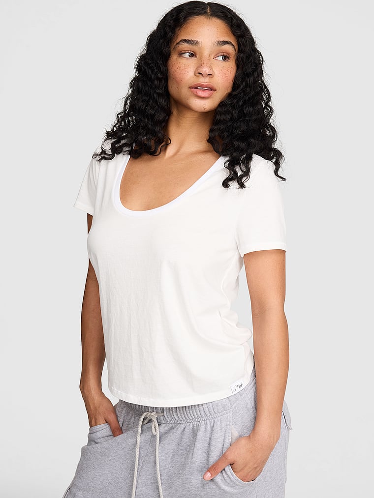 PINK Dream Jersey Scoop Tee, White, onModelFront, 1 of 2