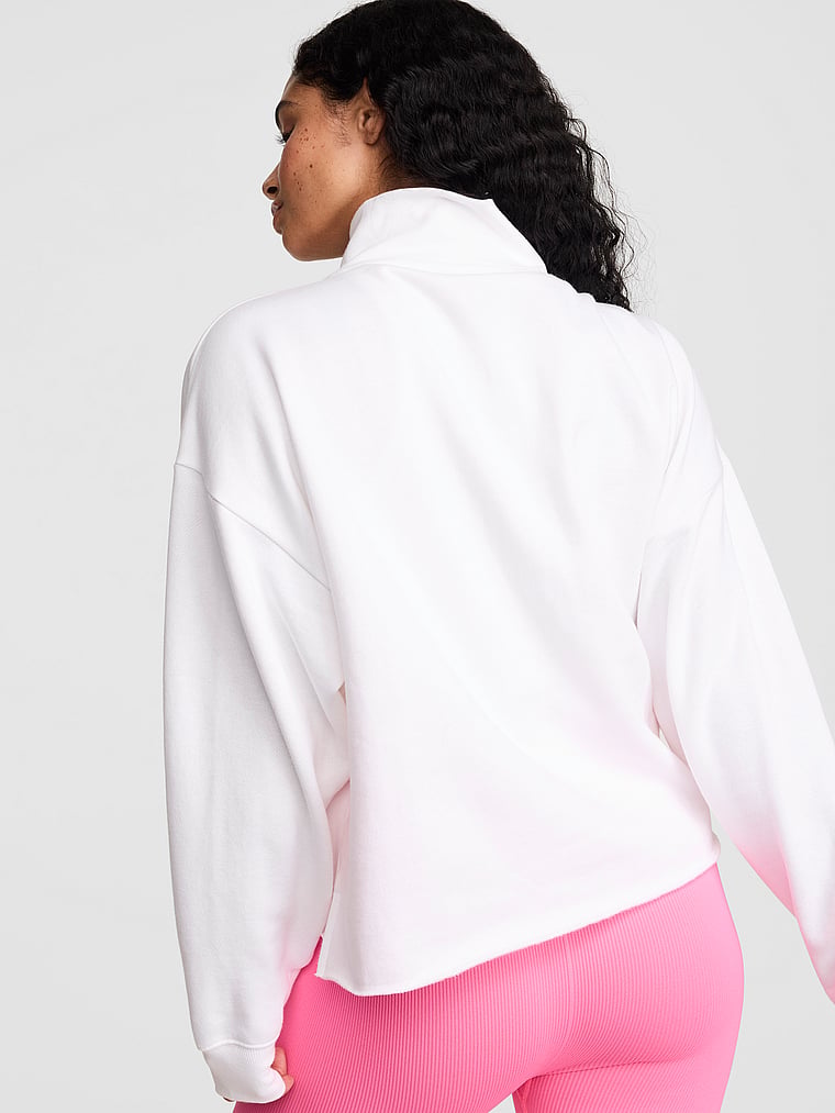 PINK Campus Fleece™ Quarter-Zip Straight-Cut Sweatshirt, White, onModelBack, 2 of 4