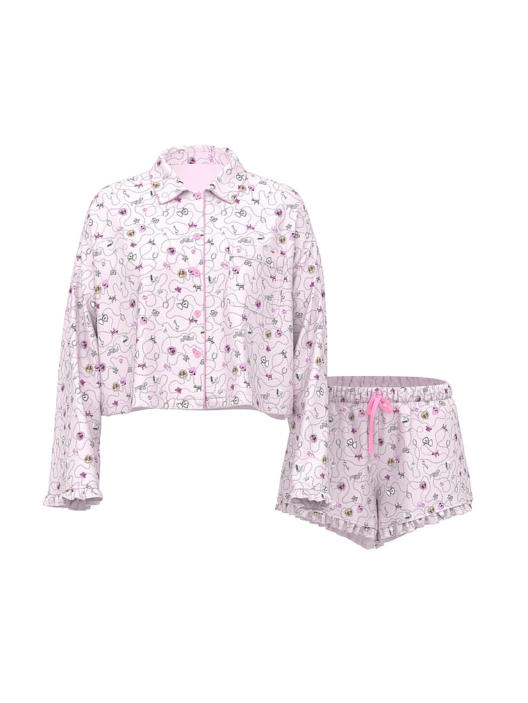 PINK GRWPINK™ Satin Long-Sleeve and Shorts Pajama Set, Pink Lollipop Locket Print, offModelFront, 3 of 3